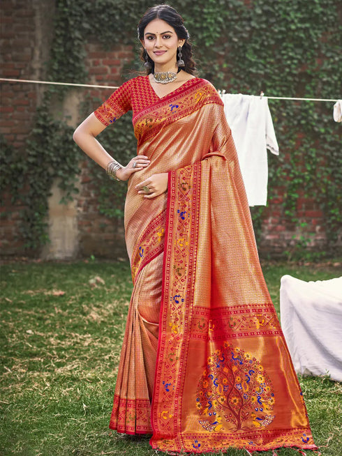 Deeva Sarees Peach Paithani Silk Saree